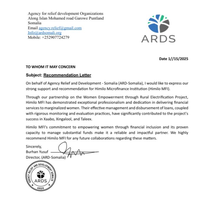 Institutional Recommendation ARDS Somalia